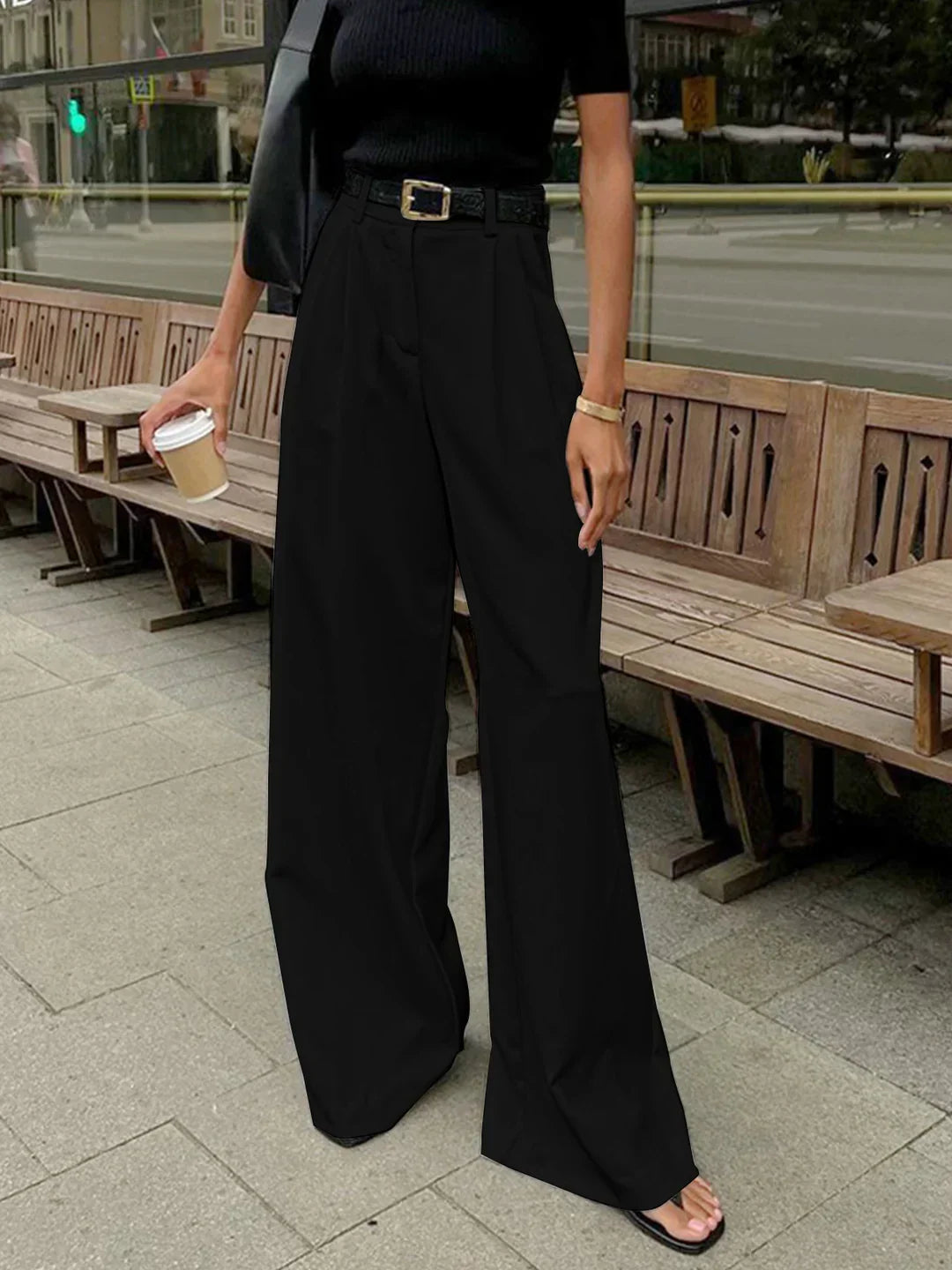 Women's High-Waisted Wide-Leg Drape Casual Trousers