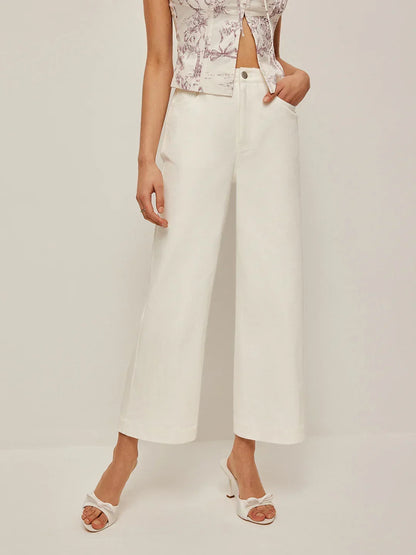 Women's High-Waisted Wide Leg White Denim Jeans