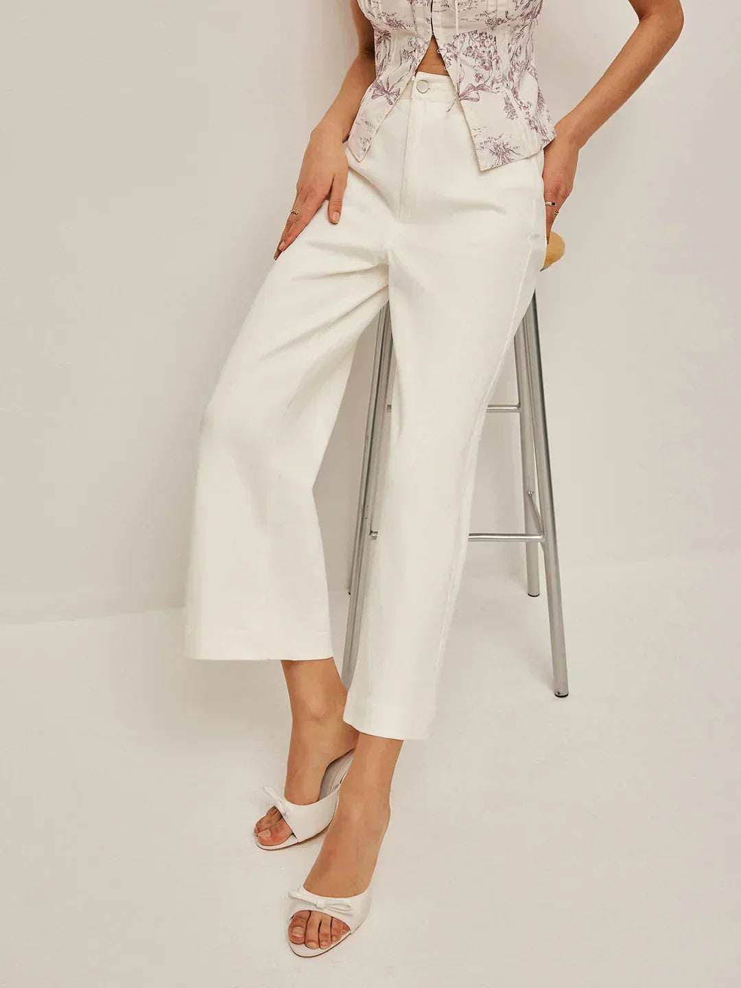 Women's High-Waisted Wide Leg White Denim Jeans