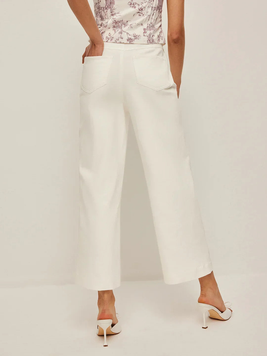 Women's High-Waisted Wide Leg White Denim Jeans