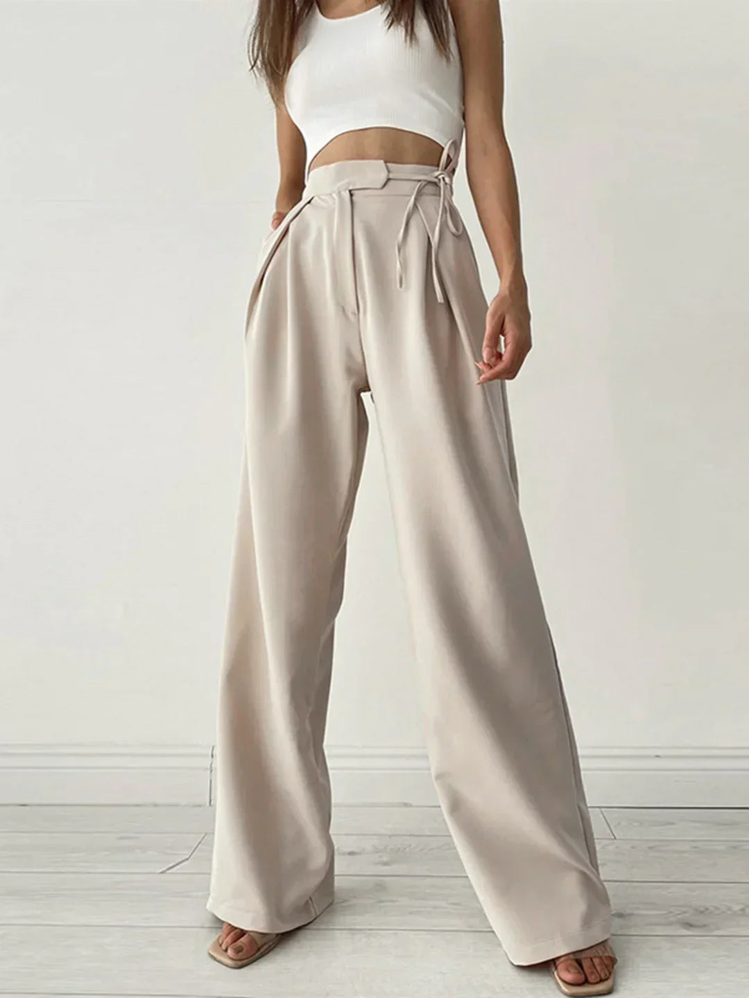 Women's Elegant High-Waisted Loose Fit Wide Leg Trousers