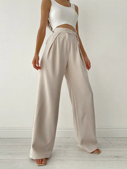 Women's Elegant High-Waisted Loose Fit Wide Leg Trousers