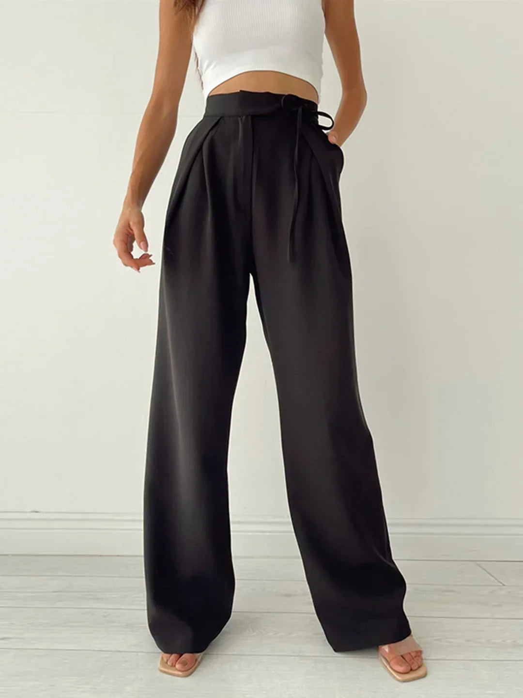Women's Elegant High-Waisted Loose Fit Wide Leg Trousers
