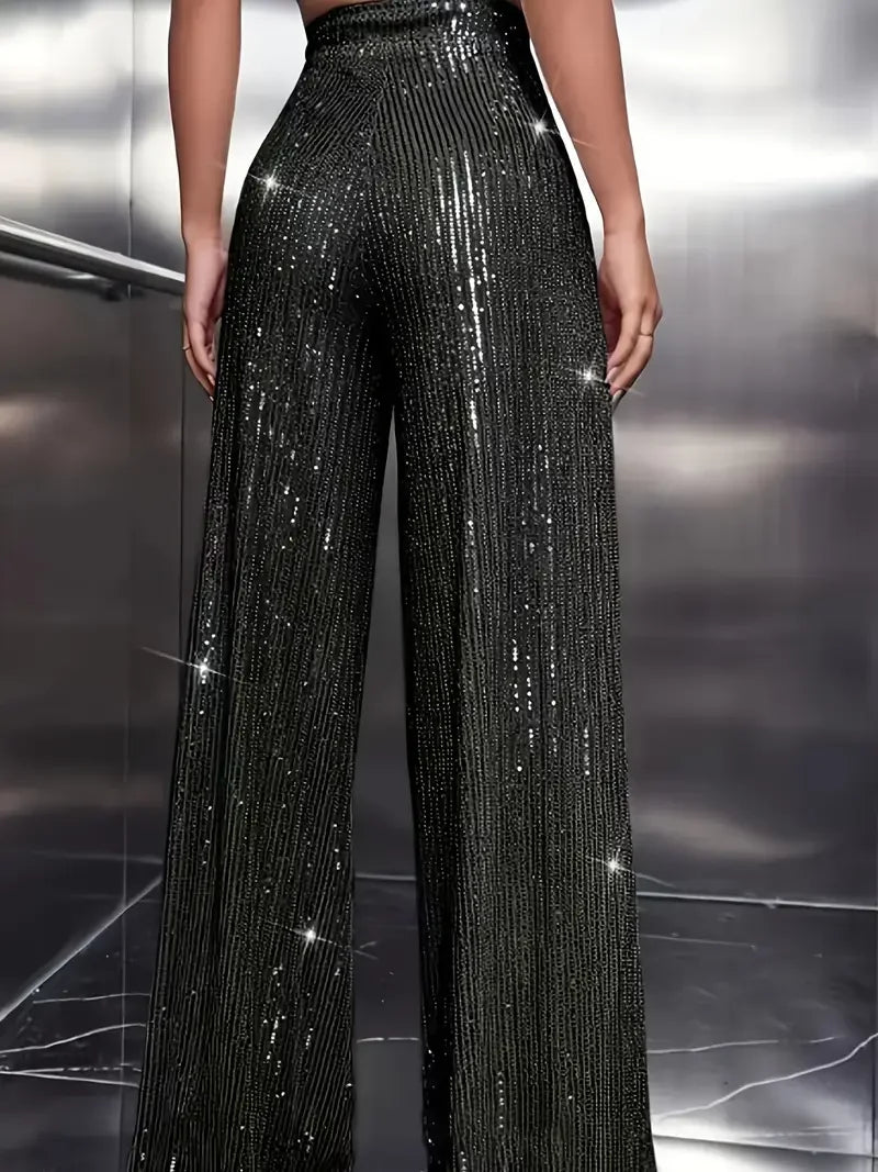 Always Chic Women's High-Waisted Sequined Elegant Trousers