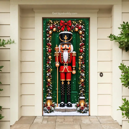 Nutcracker (Red) Christmas front door cover on a light-colored entrance.