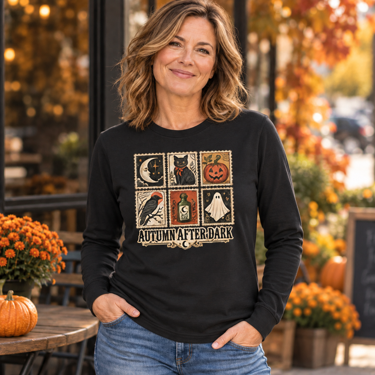 Autumn After Dark Vintage Stamp Crewneck