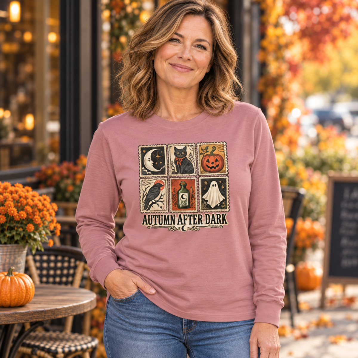 Autumn After Dark Vintage Stamp Crewneck