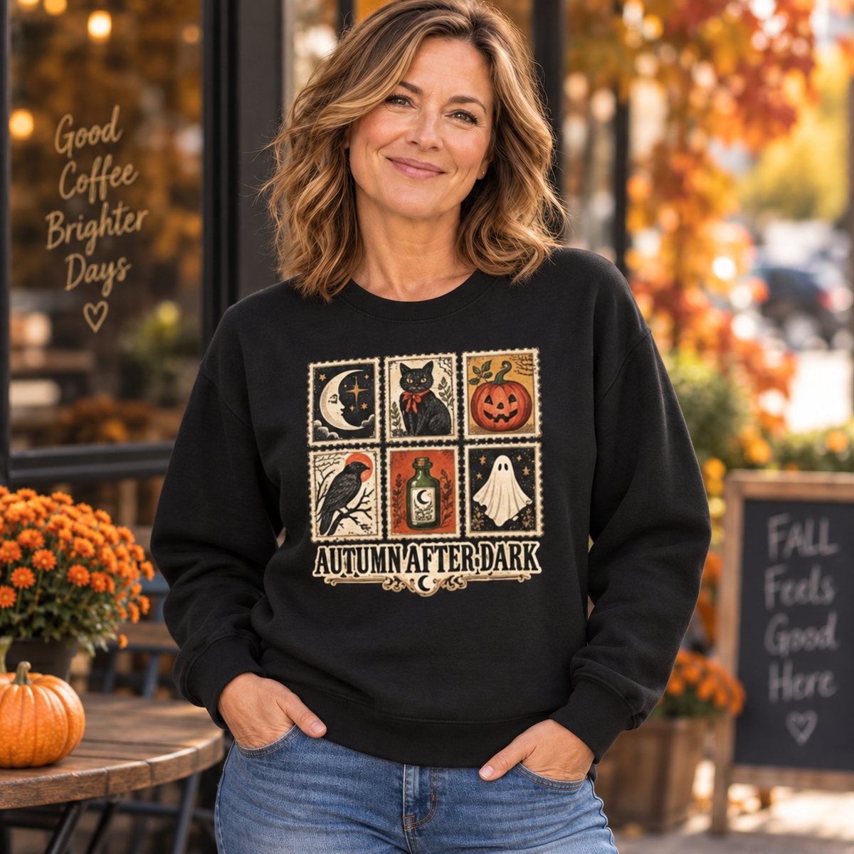 Autumn After Dark Vintage Stamp Crewneck