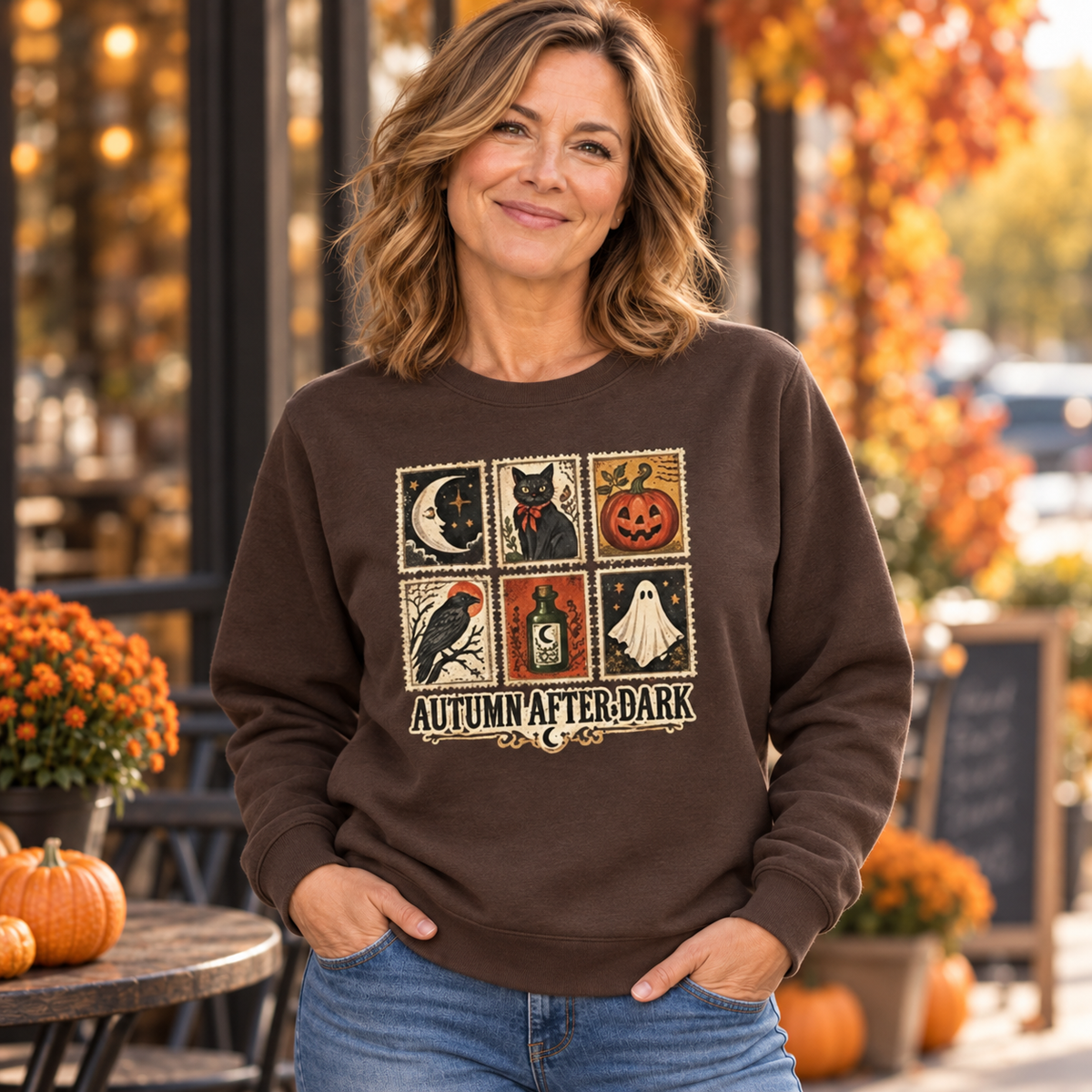 Autumn After Dark Vintage Stamp Crewneck