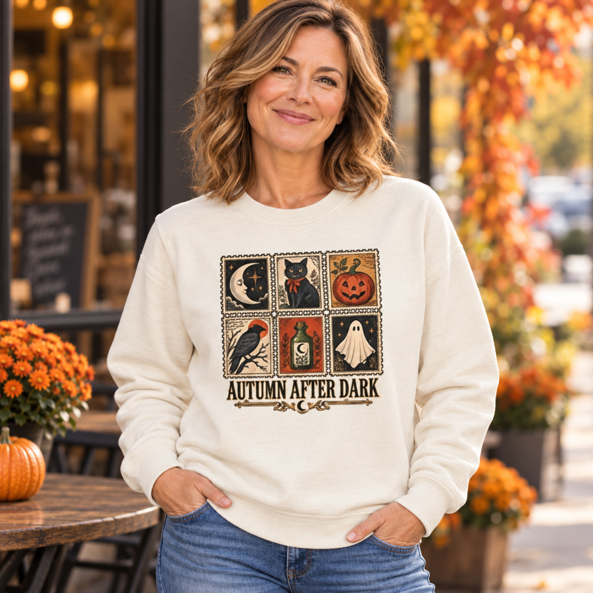 Autumn After Dark Vintage Stamp Crewneck