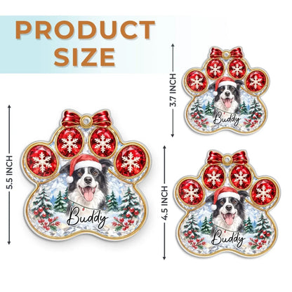 Paw ornament size guide comparing 3.7, 4.5 and 5.5 inch heights