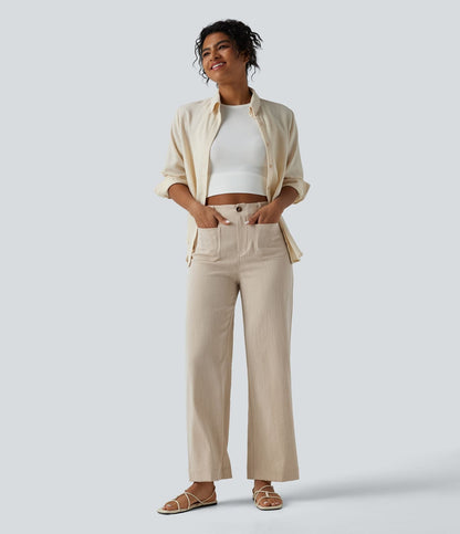 The Sandstone Linen-Feel Straight-Leg Pant in Dark Earthy Brown by STAPLE