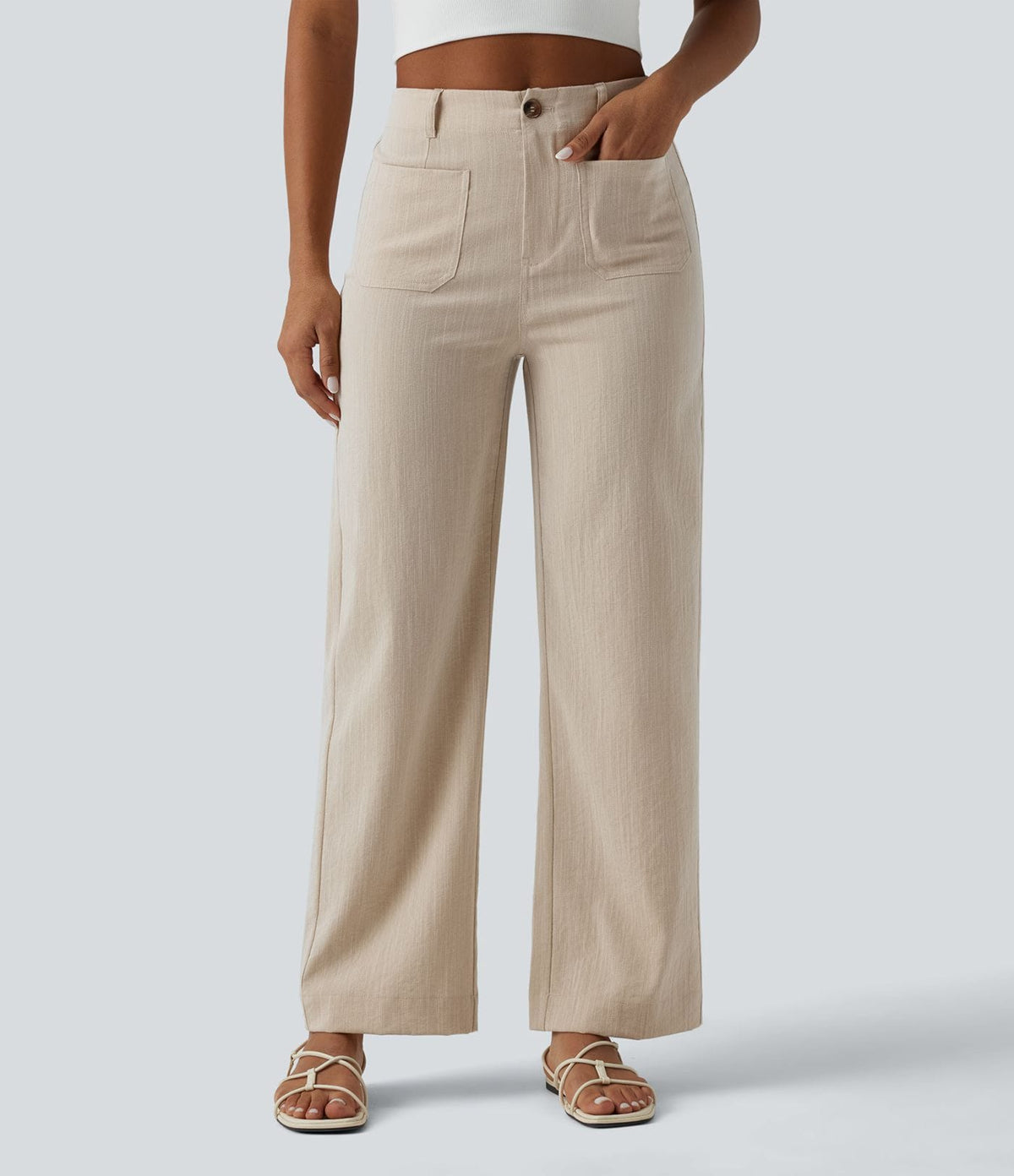 The Sandstone Linen-Feel Straight-Leg Pant in River Stone by STAPLE