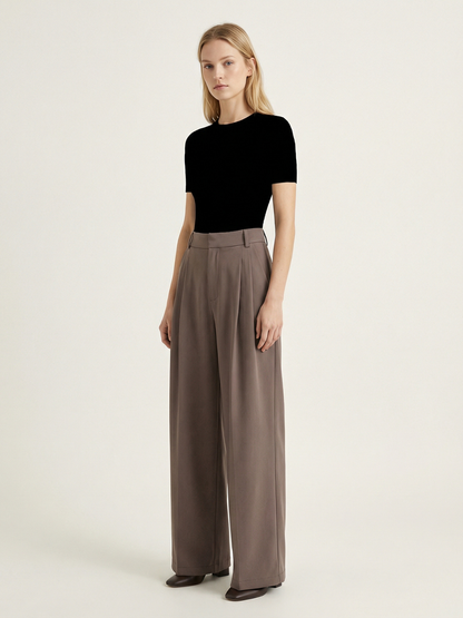 Women's High-Waisted Wide-Leg Trousers with Double Pleat Detail