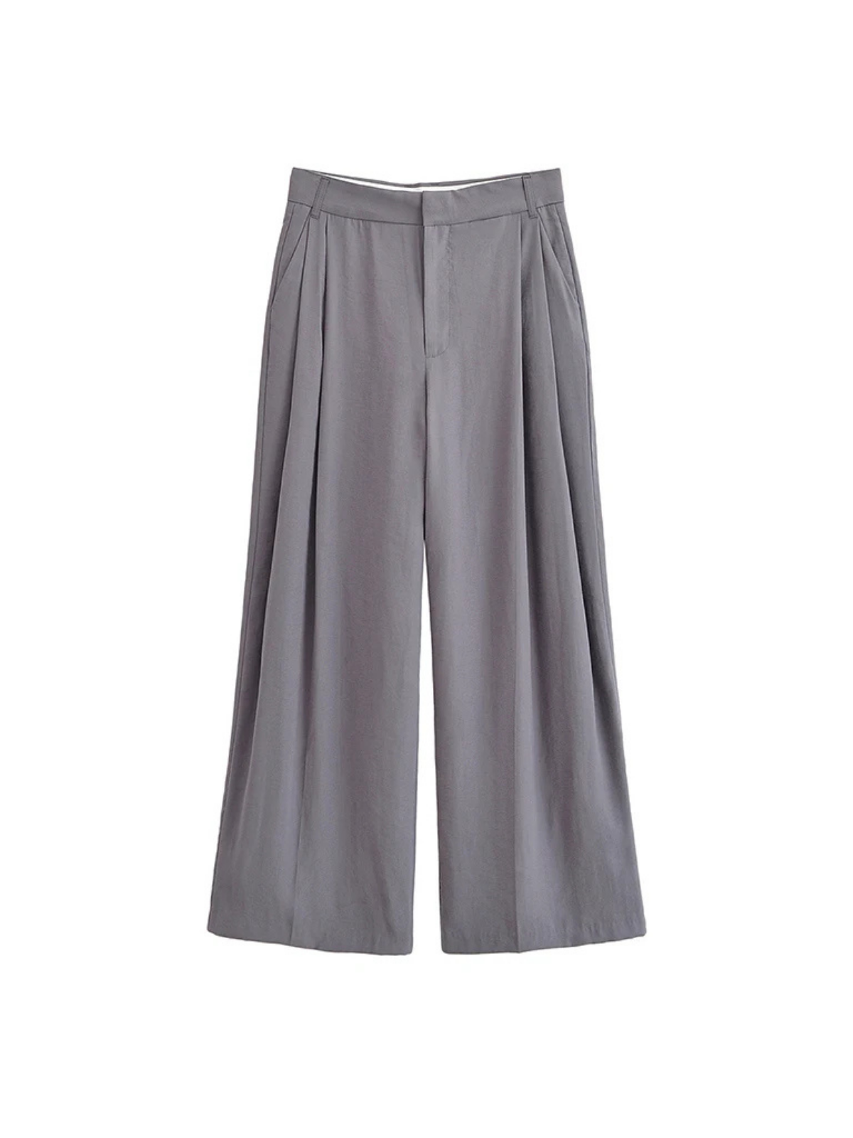 Women's High-Waisted Wide-Leg Trousers with Double Pleat Detail