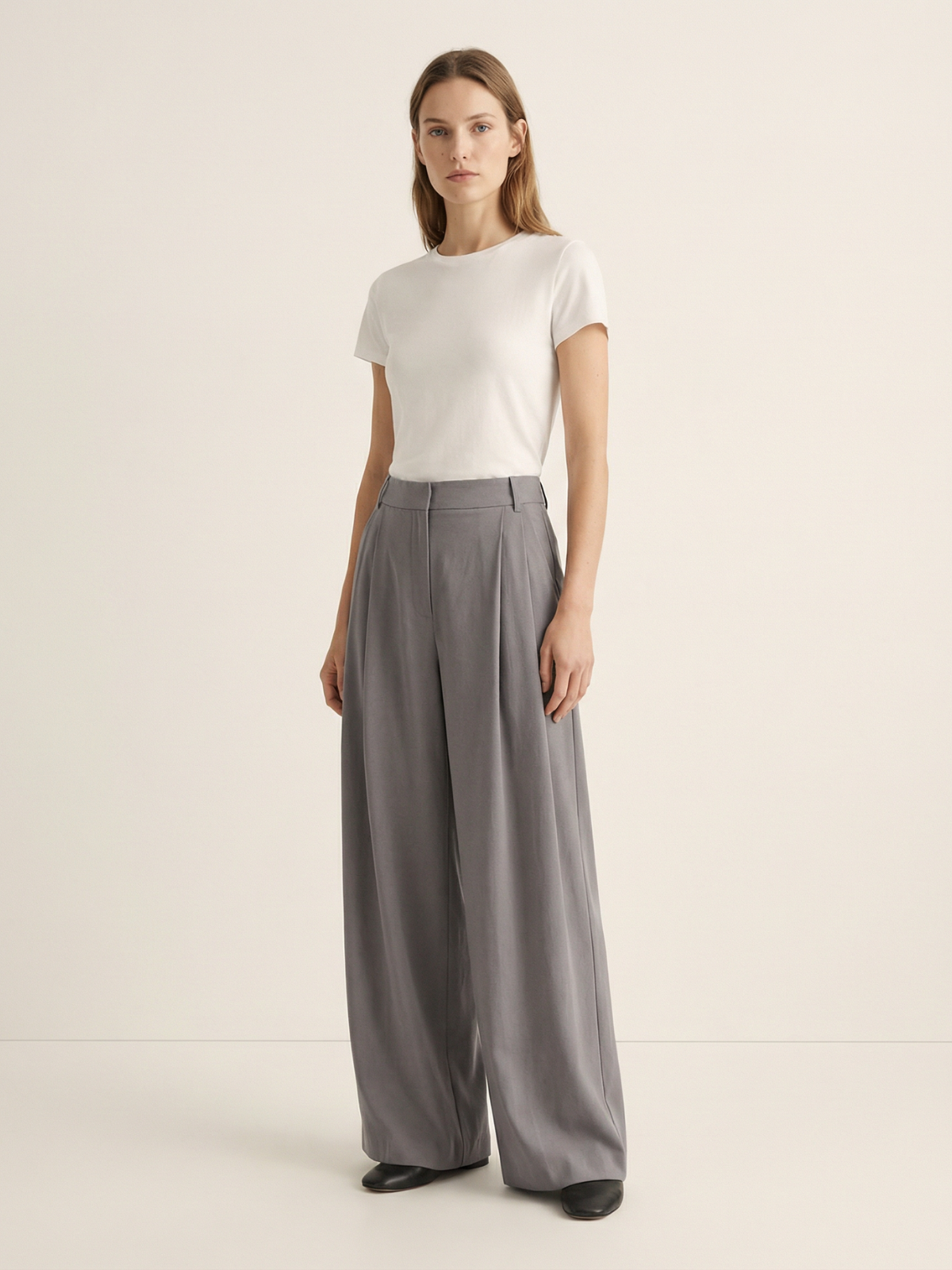 Women's High-Waisted Wide-Leg Trousers with Double Pleat Detail
