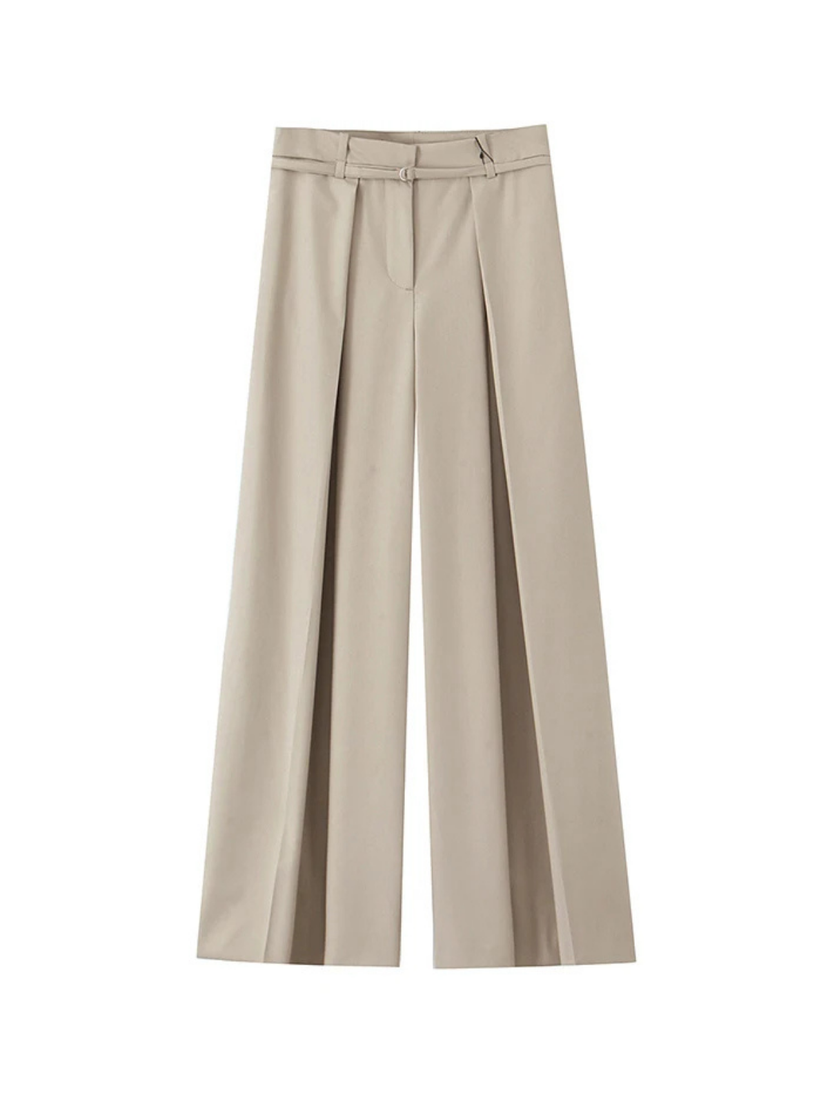 Women's High-Waisted Pleated Wide-Leg Trousers with Belt for Office Wear