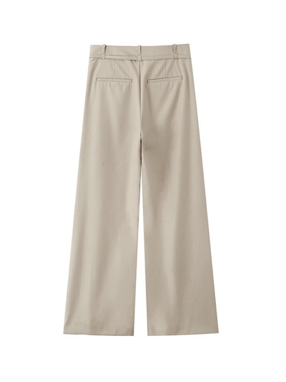 Women's High-Waisted Pleated Wide-Leg Trousers with Belt for Office Wear