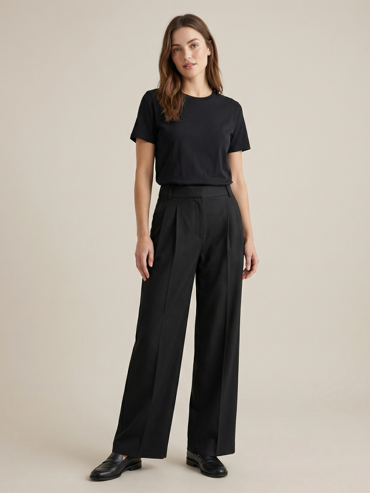 Women's High-Waisted Wide-Leg Trousers with Double Pleat Detail