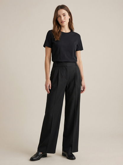 Women's High-Waisted Wide-Leg Trousers with Double Pleat Detail