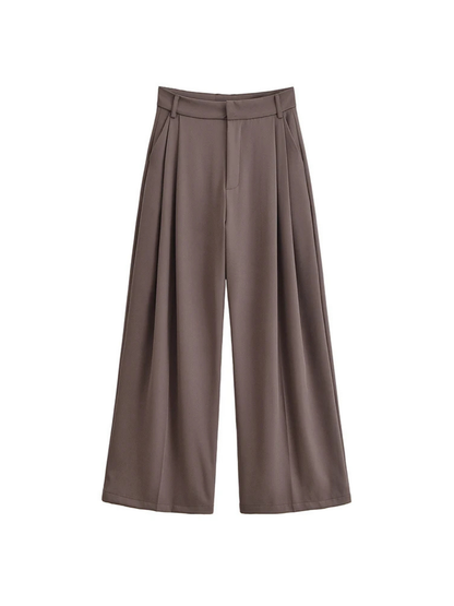 Women's High-Waisted Wide-Leg Trousers with Double Pleat Detail