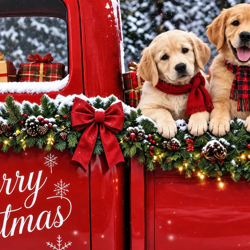 Santa's Retrievers garage door cover artwork detail