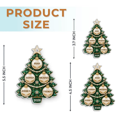 Acrylic ornament size guide showing 3.7-inch, 4.5-inch and 5.5-inch options