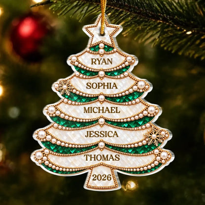 Personalized Layered Family Name Tree Acrylic Ornament - close-up or held view of the personalized ornament design