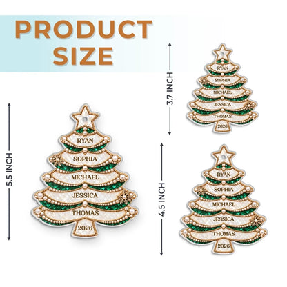 Acrylic ornament size guide showing 3.7-inch, 4.5-inch and 5.5-inch options
