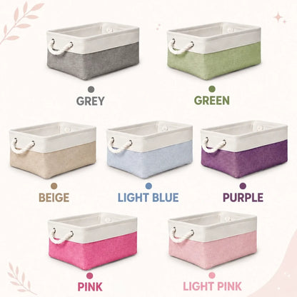 Seven basket base-color options: grey, green, beige, light blue, purple, pink and light pink
