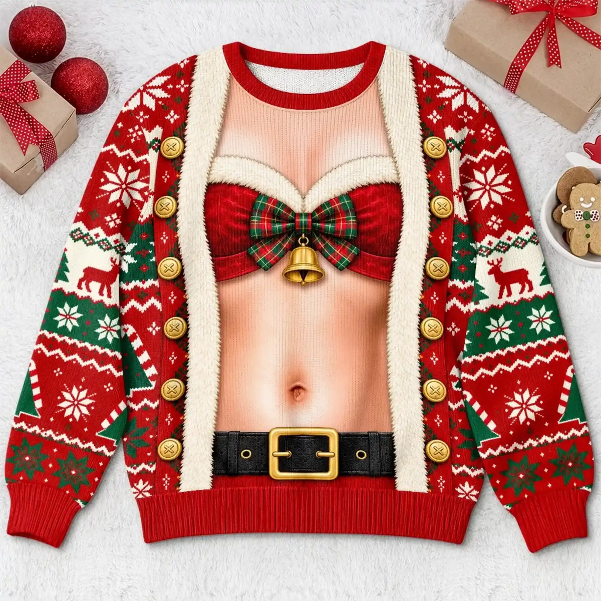 Flat front of Woman-design red festive elf sweatshirt