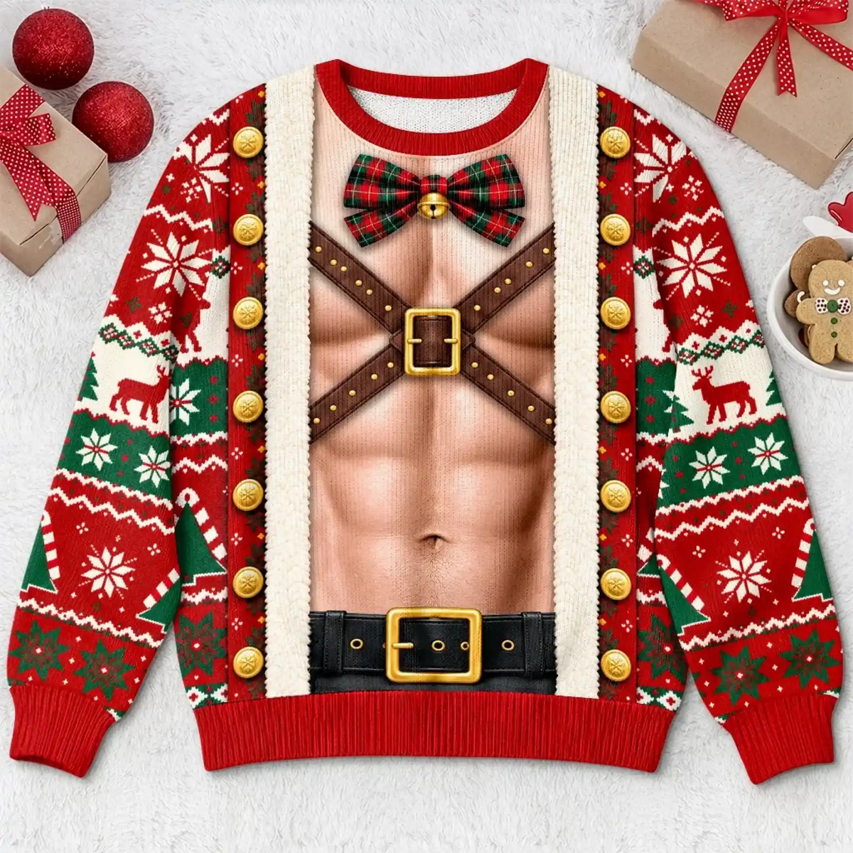 Flat front of Man-design red festive elf sweatshirt