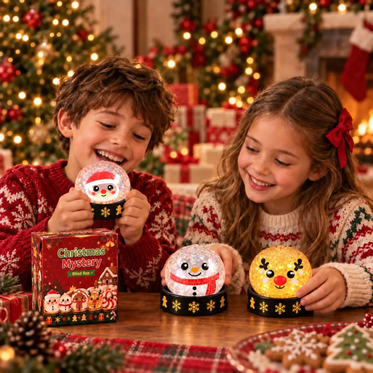 Christmas dumpling squishy blind boxes shown being opened