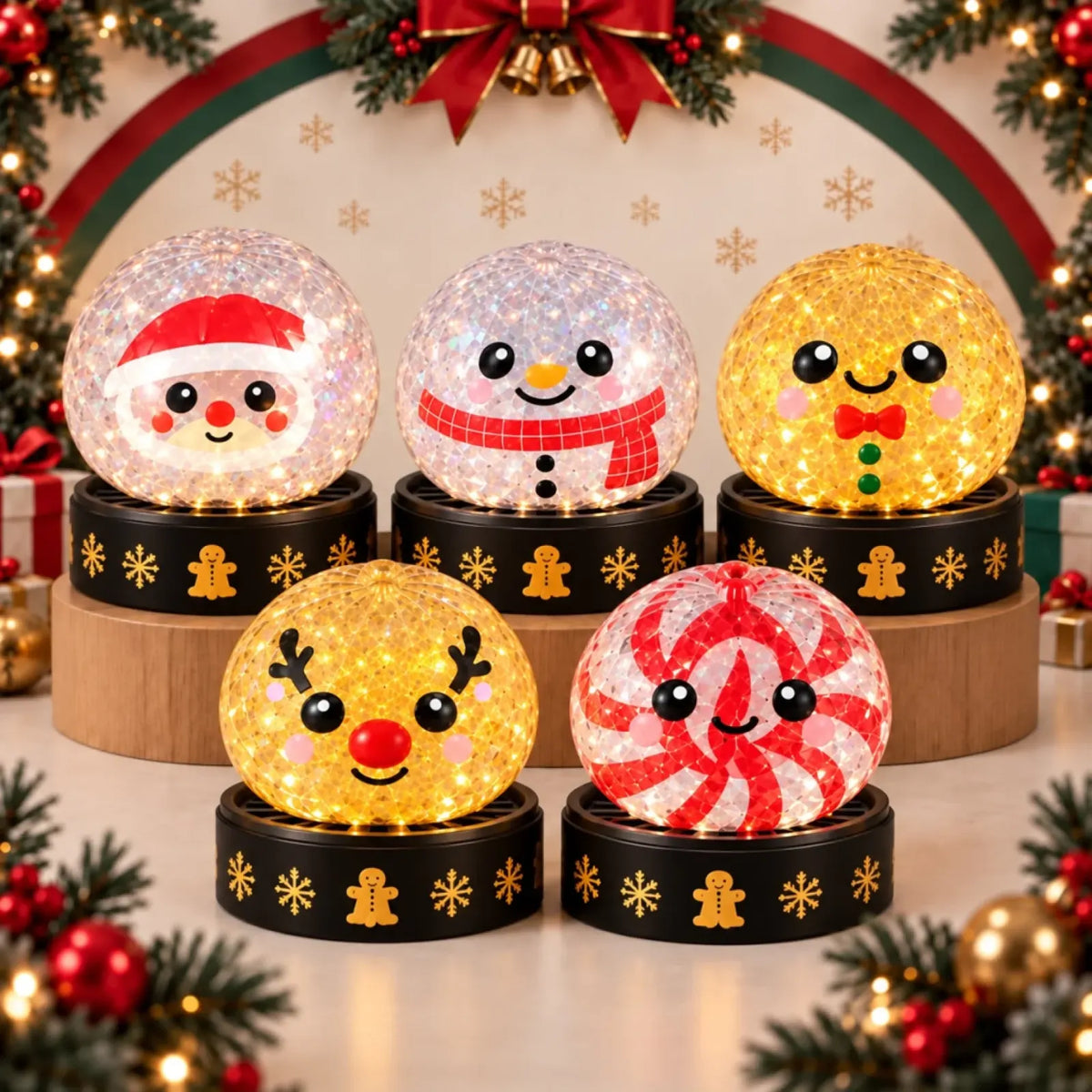 Five Christmas squishy styles: Santa,snowman,gingerbread,reindeer and peppermint character