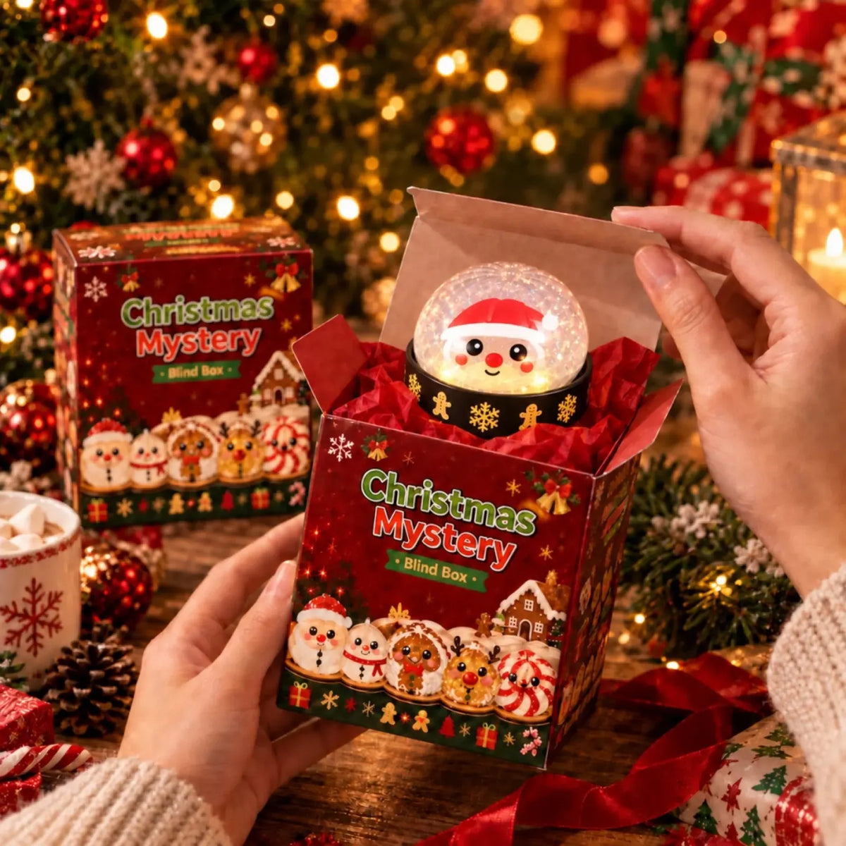 Santa squishy revealed inside a Christmas mystery blind box