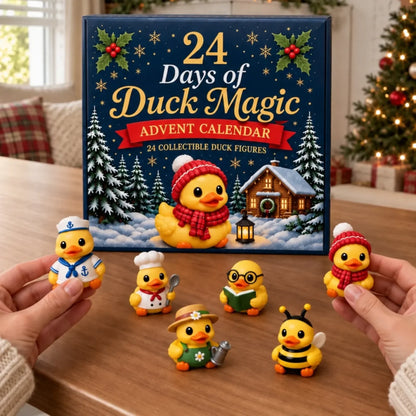 Close-up of costume duck figures with calendar packaging