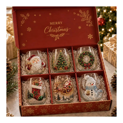 Six-piece Christmas glass set in presentation box