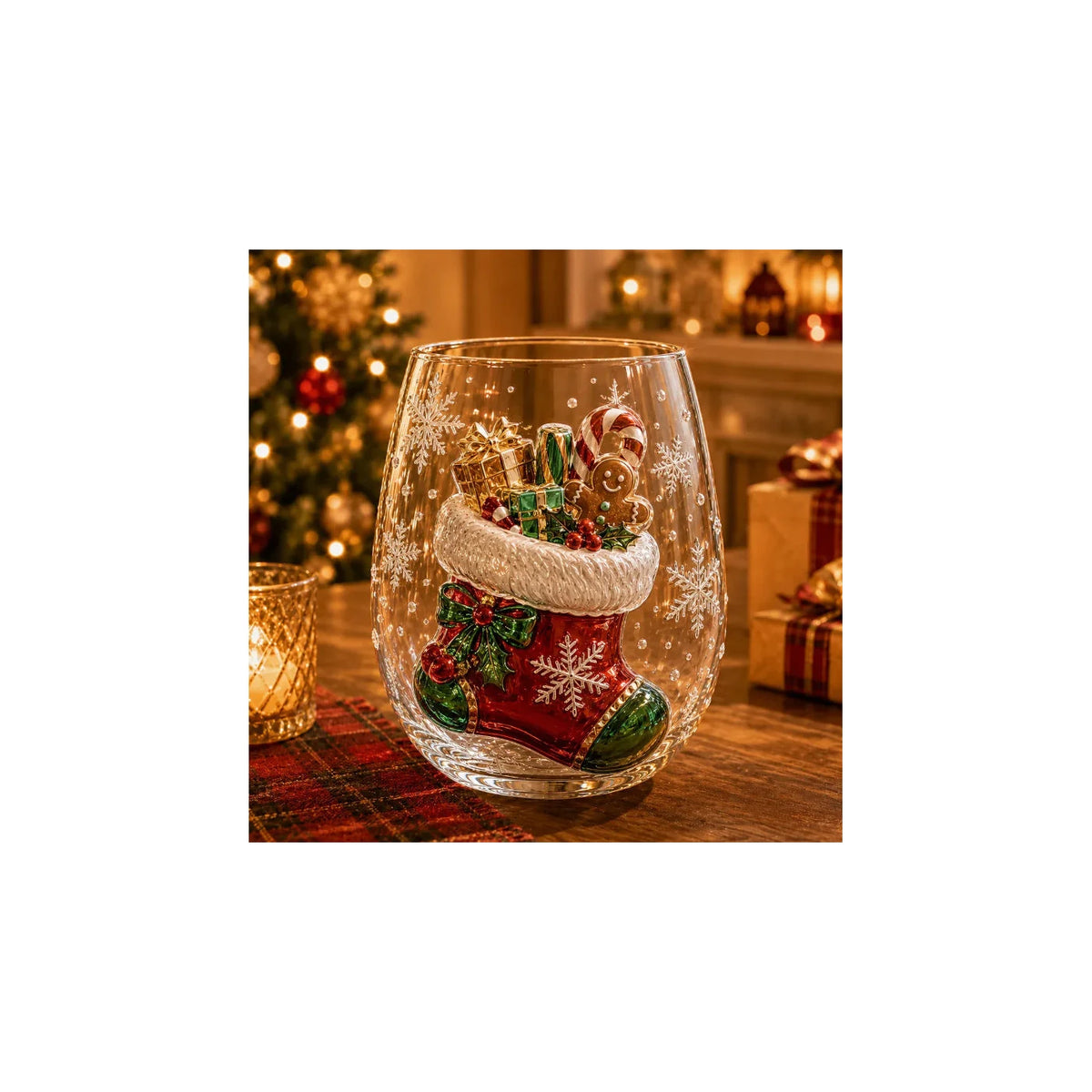 Christmas stocking decorated 300 ml glass