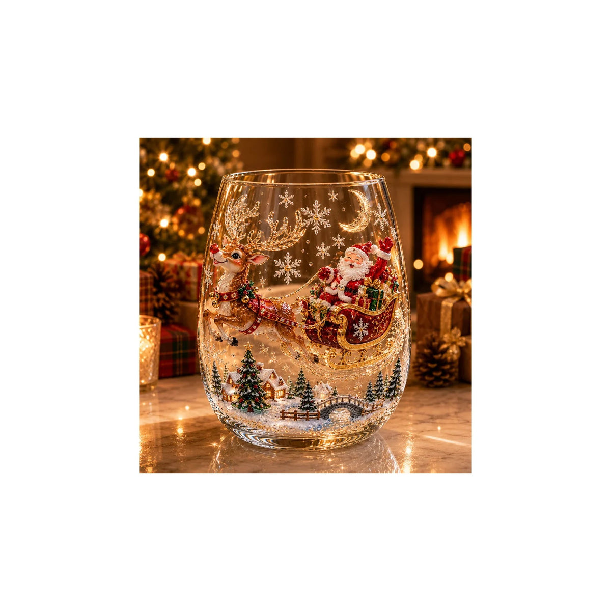 Reindeer sleigh Christmas glass