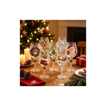 Christmas wine glass collection with six festive decorative designs