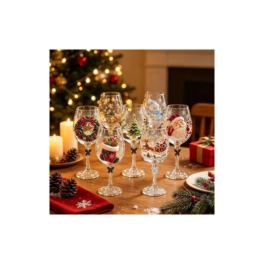 Christmas wine glass collection with six festive decorative designs