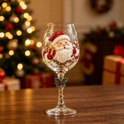 Santa Christmas wine glass with decorative stem accent