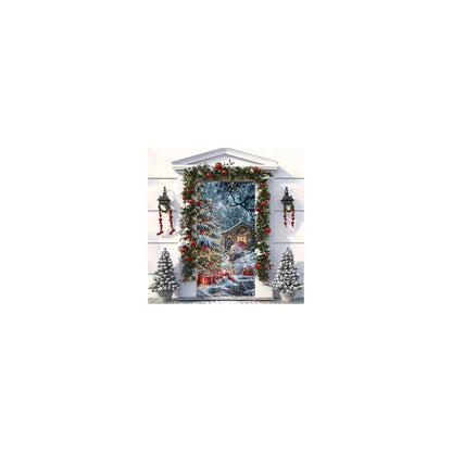Style E Christmas door cover showing a snowy winter scene