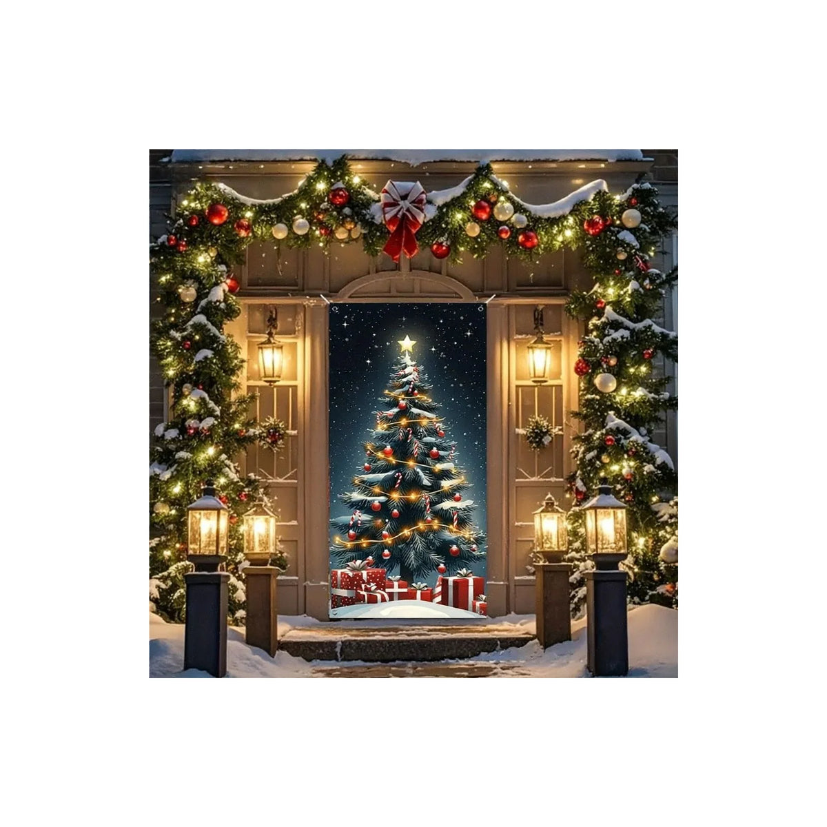 Style D Christmas door cover showing a decorated Christmas tree