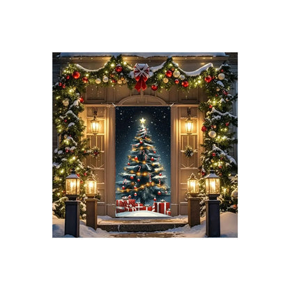 Style D Christmas door cover showing a decorated Christmas tree