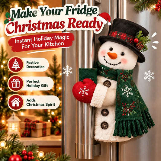 Snowman refrigerator handle decoration with hat, scarf and mittens