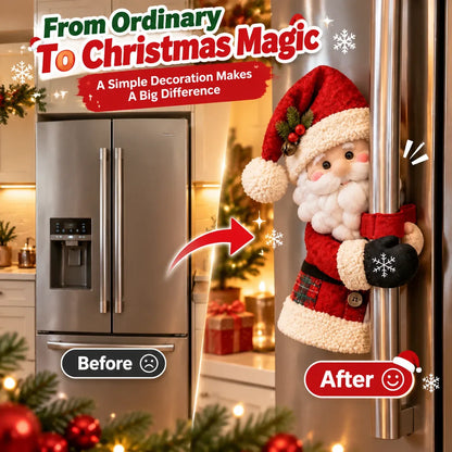 Santa refrigerator handle decoration shown on a vertical handle