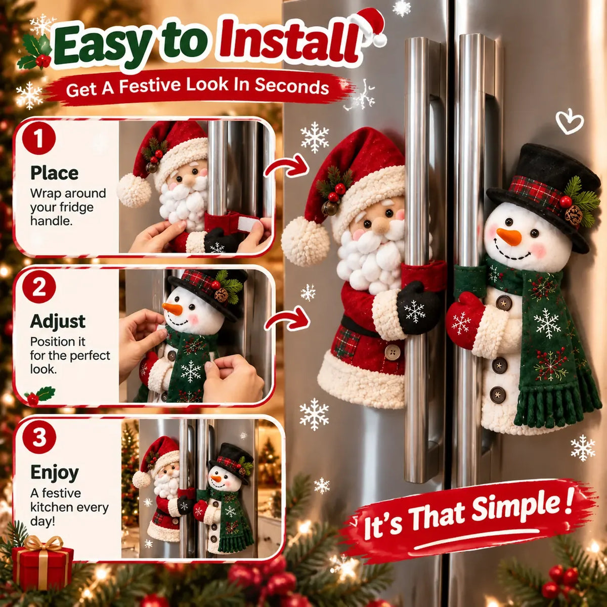 Supplier illustration of positioning Santa and Snowman handle decorations