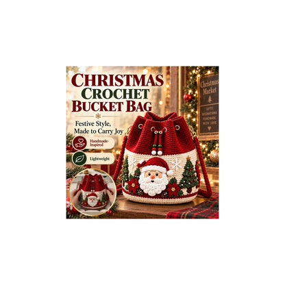 Red crochet-style Christmas bucket bag with Santa motif