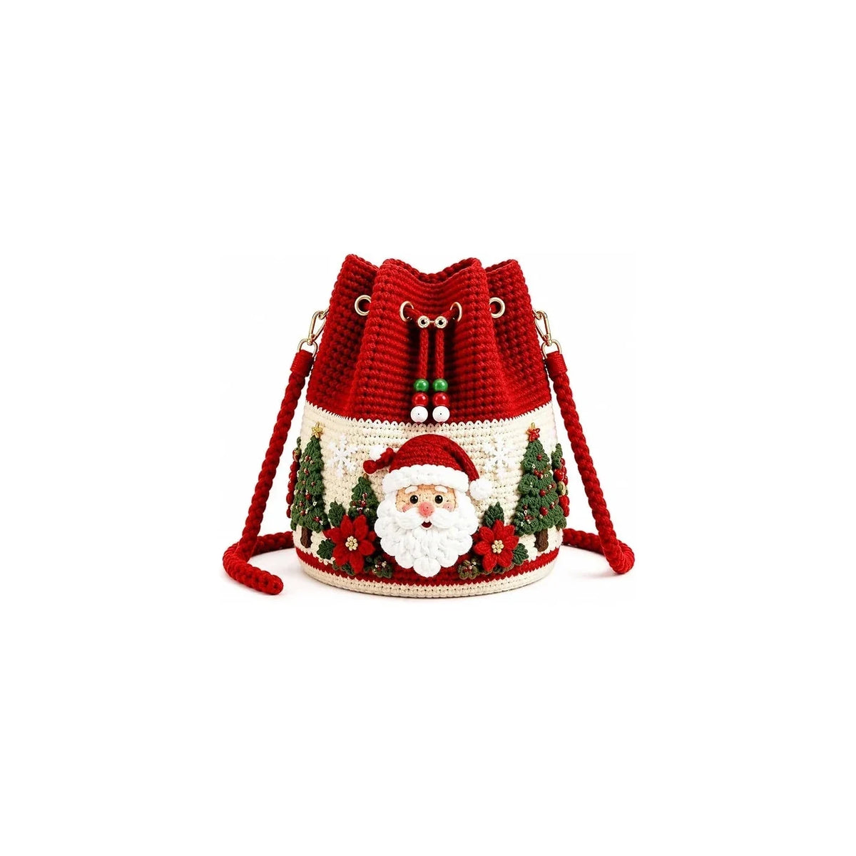 Classic Santa red and cream crochet-style bucket bag